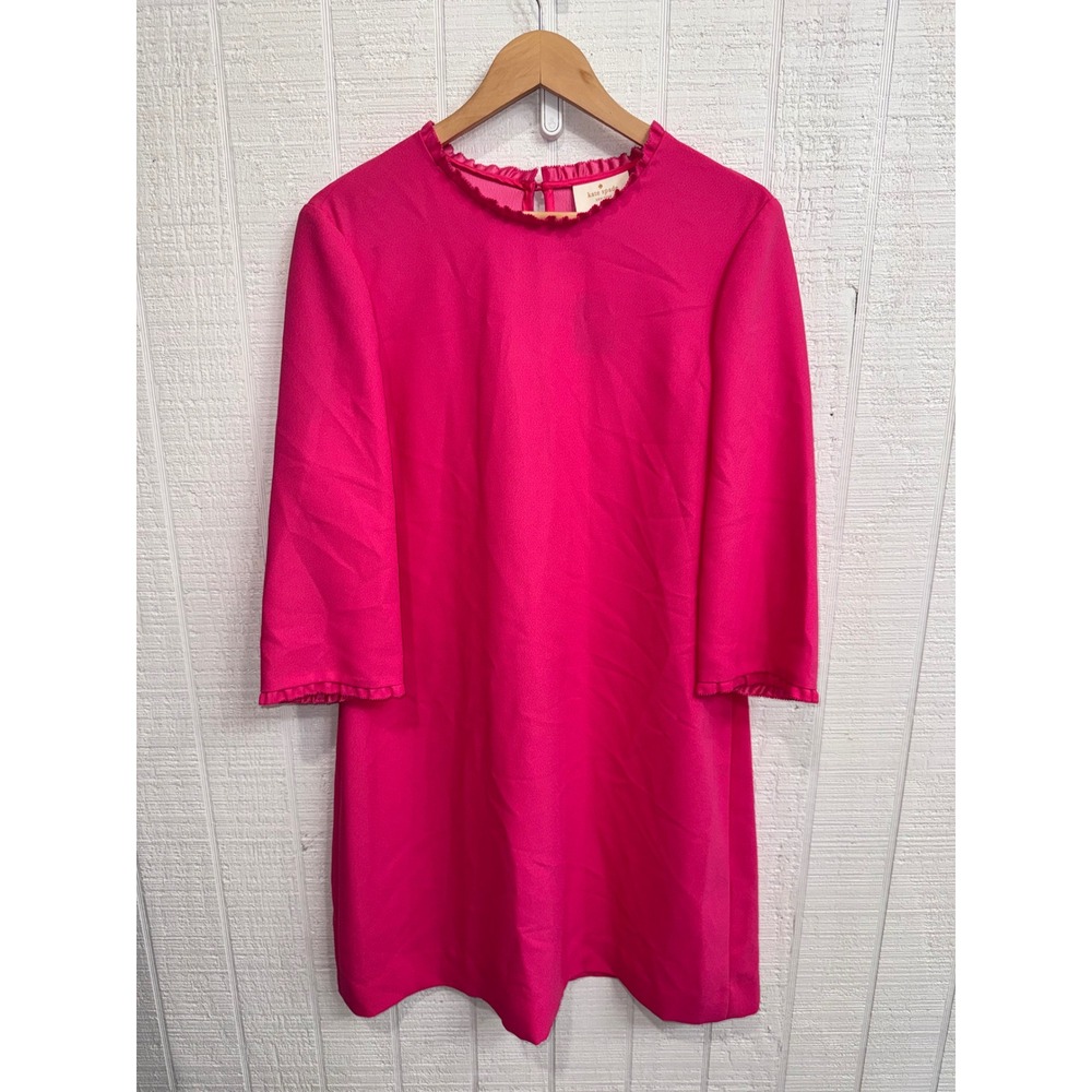 Kate Spade Shift Dress Women Pink Ruffle Trim 3/4 Sleeve Size 14